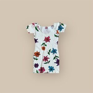 Vintage WWRA bodycon Floral Print mini Dress with Short Sleeves